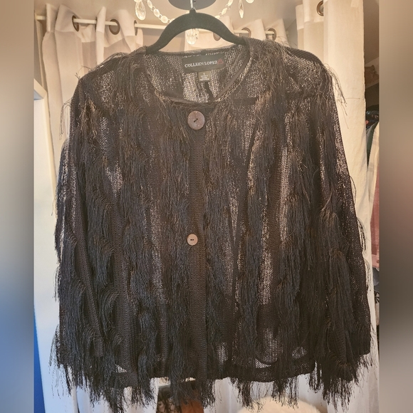 Holiday Colleen Lopez Fancy Fringe Jacket Throw over Cover up - Picture 1 of 4